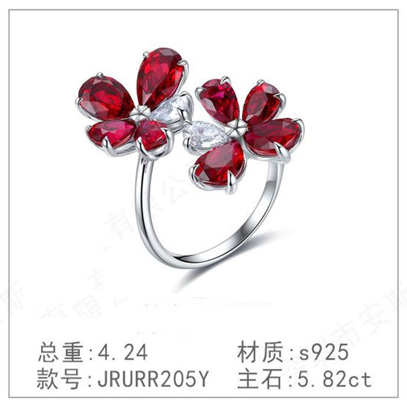 S925 silver diamond ring luxury high-end new cultured diamond simple cultured ruby plated diamond ring ring ring