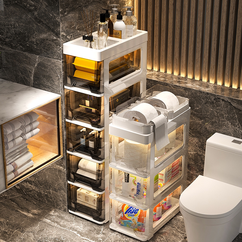 Transparent Clip Sewing Cabinet Shelve Bathroom Small Cart free of mounting toilet toilet Toilet Placing Cabinet Floor-Taobao