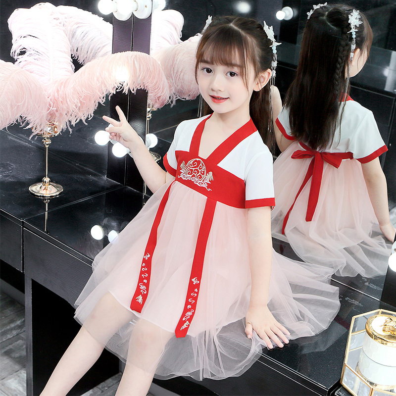 Girl Han váy Xia Chaoxian 5 Trung Quốc gió 12 cổ váy ngắn tay 3 tuổi cô gái Han váy.