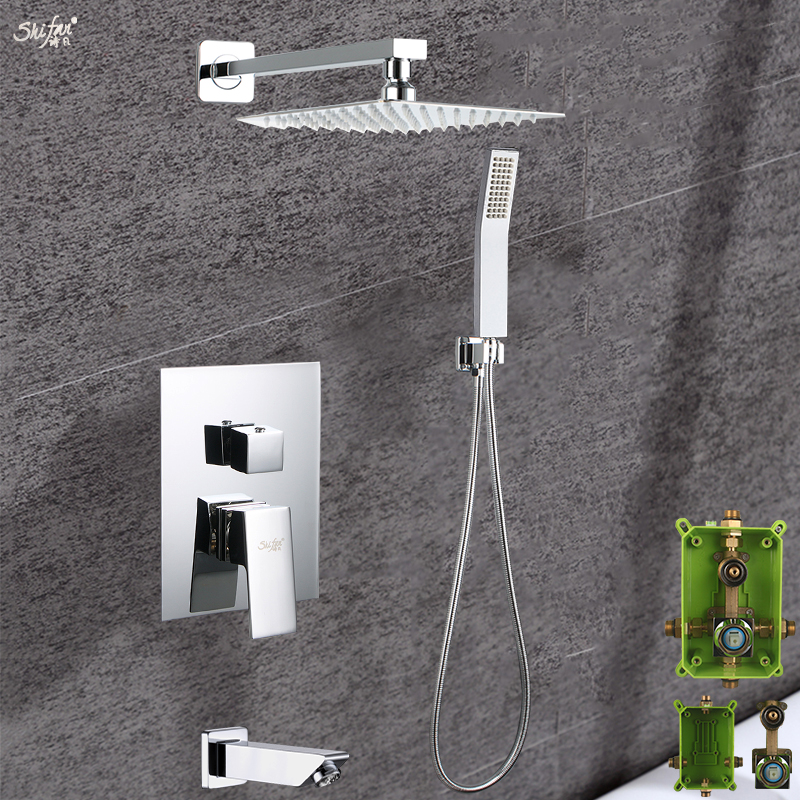 Full copper triple water Outlet Concealed pre-embedded box suit concealed concealed shower shower head Kit hot and cold three tranches