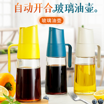 Glass oil jug Home Gravity open lid Automatic opening and closing oil tank kitchen not hanging oil leak-proof soy sauce Vinegar Bottle Sauce Bottle