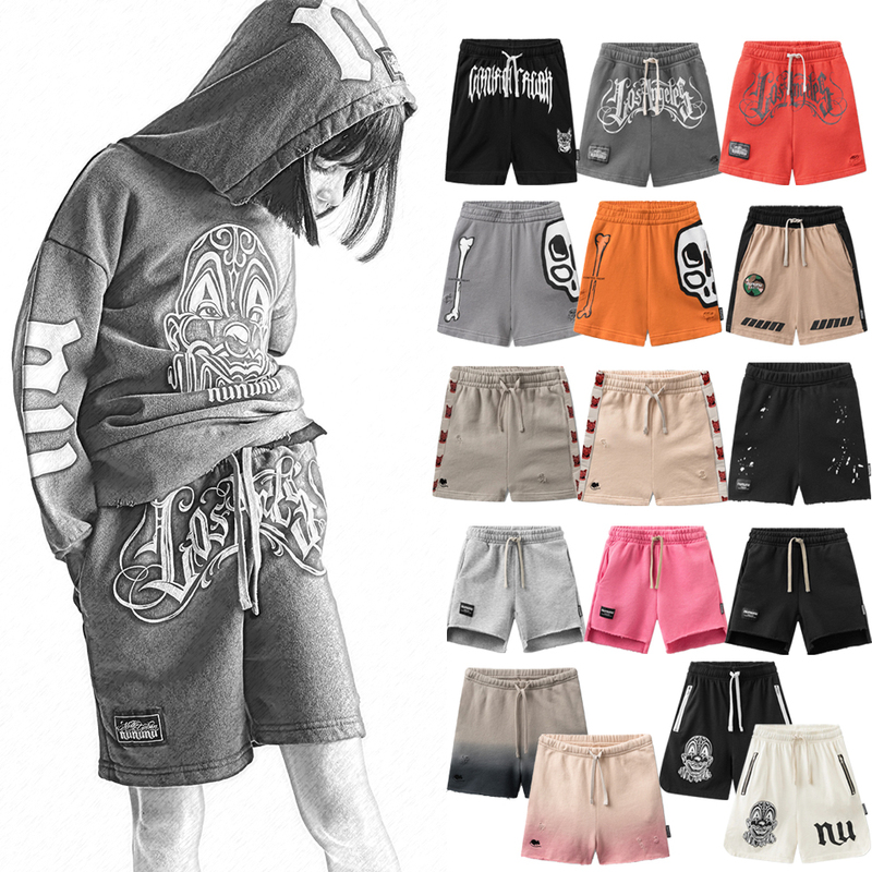 24 Spring/Summer New Children's Fashion Brand Shorts for Boys and Girls, Skull Letter Gradient Mid-Length Pants, Distressed Print Five-Point Shorts