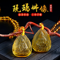 Customized green female male necklace Manjusri Bodhisattva scriptures pendants female glazed Amitabha pendant