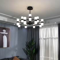 Modern simple chandelier high-end light luxury duplex model room headlight remote control stepless dimming Nordic black living room light