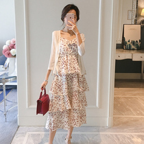 Pregnancy maternity dress Summer dress Fashion suit out of the room Long style Sling Cake Skirt T-shirt Pregnant Woman Short Sleeve Dress