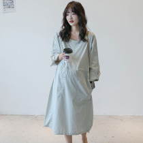 Fall new pregnant woman Skirt Ocean Fashion Round Collar Dress 100 Hitch Waist Display Slim Long Sleeve Pregnant Woman Skirt Boomer Dress