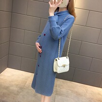 Pregnant woman sweater dress dress Early autumn medium long style Pure Color Fashion 100 Hitch Easy big code Bottom Knit Skirt Gestational Woman Dress