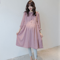 Pregnant woman dress with dress autumn dress new foreign air fashion front opening button lactation breast-feeding dress Korean version of the length of the pregnant woman dress