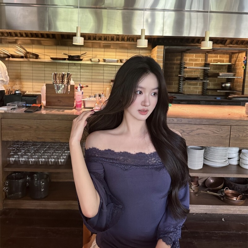 Plus Size Women's Clothing, Slightly Chubby Mm, Pure and Sexy Style, Off-Shoulder Mid-Sleeve T-Shirt, Summer Lace Patchwork Off-Shoulder Top, Trendy Plus Size Women's Clothing, Slightly Chubby Mm, Pure and Sexy Style, Off-Shoulder Mid-Sleeve T-Shirt, Summer Lace Patchwork Off-Shoulder Top, Trendy