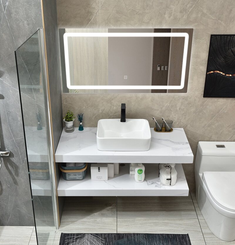 Nordic bilayer marble table washbasin washbasin for home small family type hanging wall-style washbasin bathroom cabinet