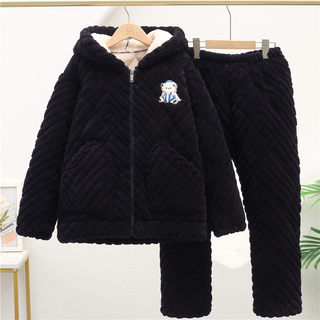 2025冬季男童儿童睡衣法兰绒特厚款三层夹棉加厚女孩中大童家居服