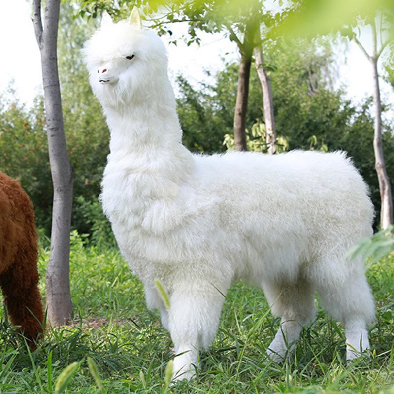 Simulated Alpaca Horse Grass Mud Model Plush Toy Alpaca Animal Ornament Fur Crafts Alpaca Specimen Ornament