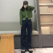 East Day is a curly retro blue denim Jeans Horn Pants with a high waist and a thin spring and autumn 2022 new