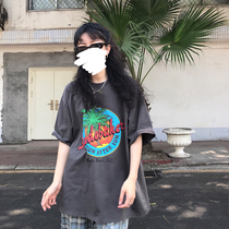 Dongri is a curly loose beach coconut tree short-sleeved 2021 new round-neck fashion casual printed t-shirt for women