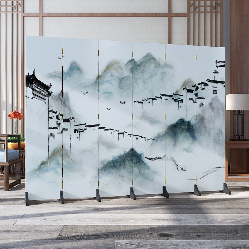 New Chinese Screen Partition Wall Decoration Living Room Hotel Office Bedroom Brief Modern Bifacial Cloth Art Folding Movement