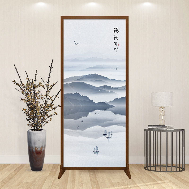New Chinese solid wood screen partition decoration hotel office living room Simple ink painting into the home to block the entrance seat screen