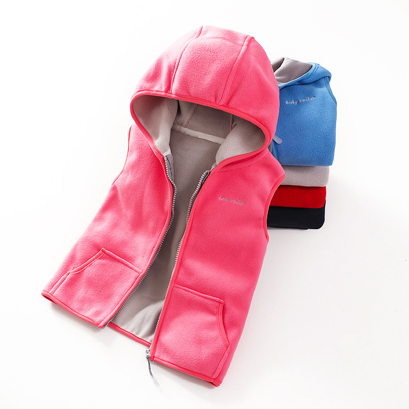 Children's polar fleece vest hooded autumn new girls vest baby vest spring and autumn boys warm vest