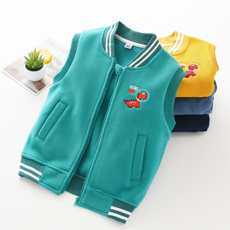 Boys' fleece baseball suit vest Spring and autumn Baby boys' grained fleece shoulders Children wear horse clip autumn vests