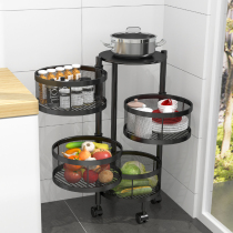 Kitchen vegetable shelf cylindrical rotating basket multi-level floor round vegetable rack fruit and vegetable storage basket