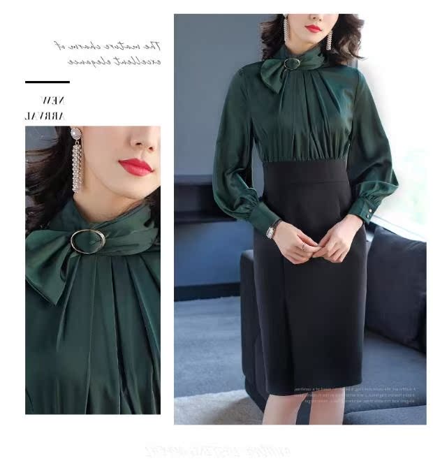 Dài cạnh váy 2017 mùa đông mới của phụ nữ đứng cổ áo eo slim body ladies túi hip váy giả hai dress 7906 váy đầm trung niên cao cấp