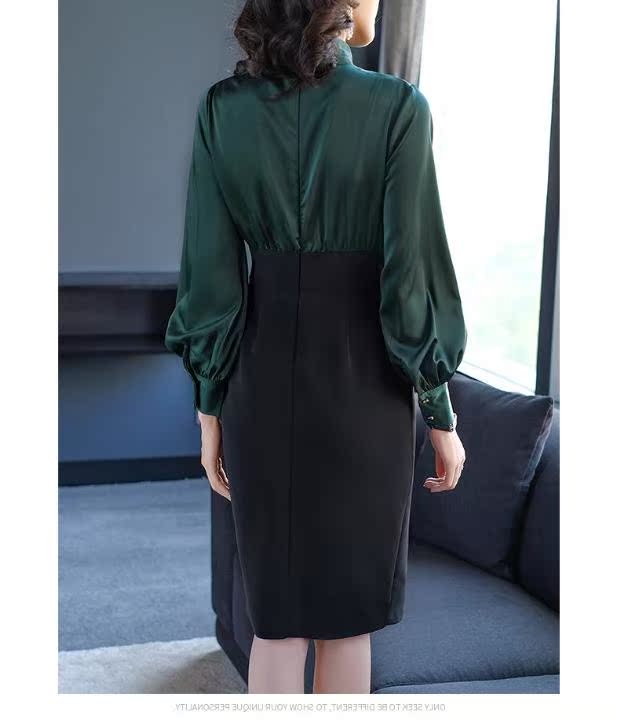 Dài cạnh váy 2017 mùa đông mới của phụ nữ đứng cổ áo eo slim body ladies túi hip váy giả hai dress 7906 váy đầm trung niên cao cấp