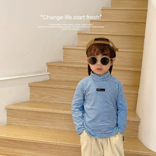 Лонгслив для мальчиков, приятный телу осенний демисезонный детский пуховик, детское термобелье, высокий воротник, детская одежда