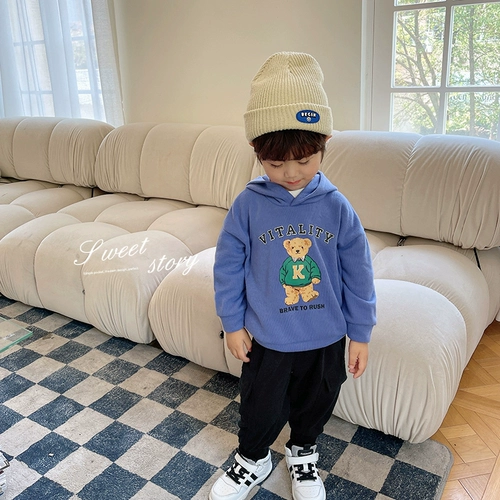 Весенняя осенняя детская толстовка с капюшоном для мальчиков, с медвежатами, детская одежда, в западном стиле