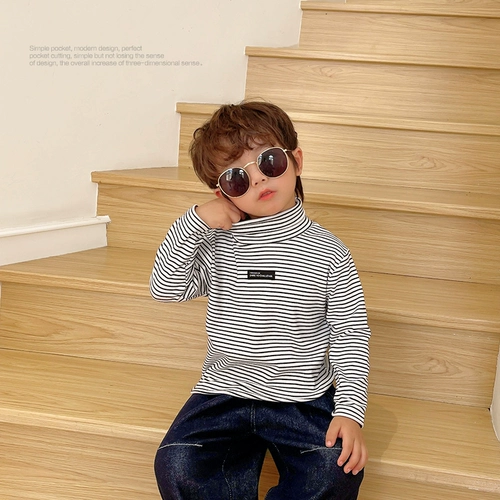 Лонгслив для мальчиков, приятный телу осенний демисезонный детский пуховик, детское термобелье, высокий воротник, детская одежда