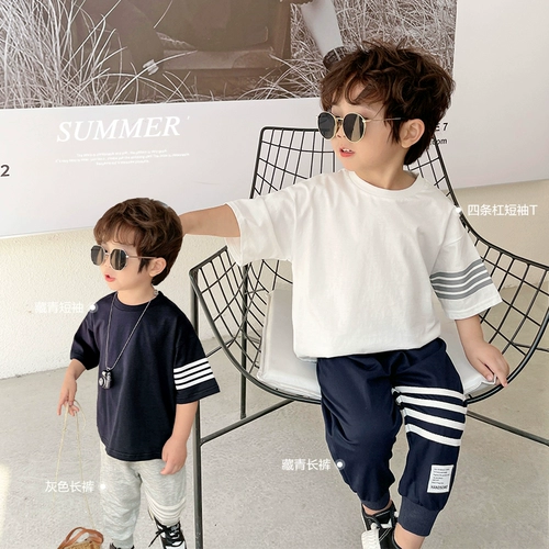 Футболка с коротким рукавом для мальчиков, рубашка, летний детский комплект, детская одежда