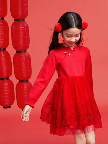 [Тот же стиль в торговых центрах] Детская одежда Annai, платье с длинными рукавами для девочек, весна 2025, принцесса AG513527