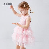 Annai childrens dress female childrens dress summer new baby sleeveless princess dress thin breathable lace dress