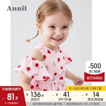 Anel childrens dress female child dress strapless sleeves summer new print sweet fashion baby skirt