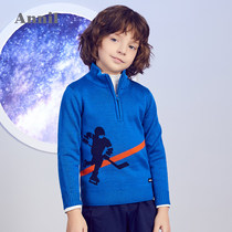 Annai childrens clothing boys sweater winter new mens middle and large childrens casual jacquard half open collar long-sleeved sweater