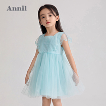 Shopping mall with Anael childrens clothing girl short sleeve dress 2021 summer new foreign style embroidery baby mesh dress