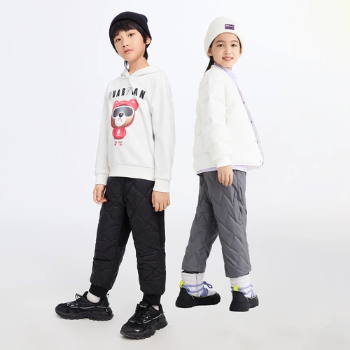 Детская летняя одежда, зимние ветрозащитные удерживающие тепло черные штаны с пухом, увеличенная толщина