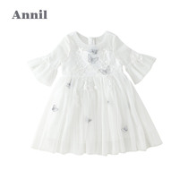 Shopping mall with ANEL girl dress eight-point sleeve spring and autumn mesh dress butterfly embroidered lace princess dress