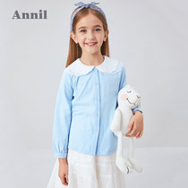 Anel childrens clothing girls shirt long sleeve Spring and Autumn new foreign style Students big lapel top single breasted base shirt