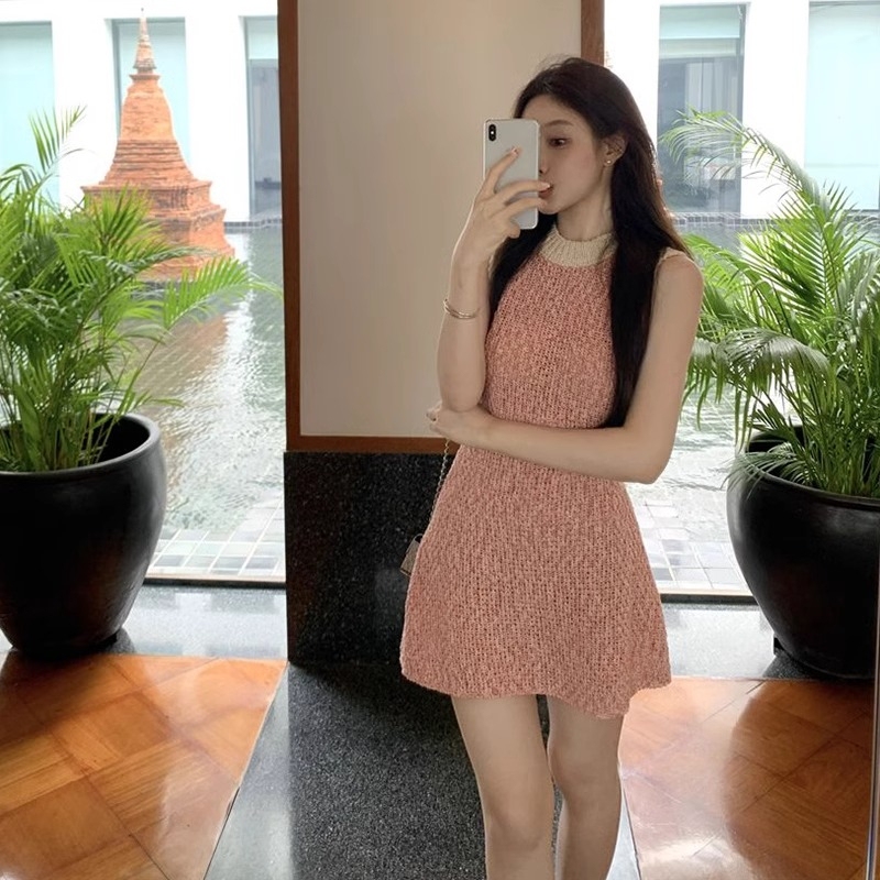 2026 New Color-Blocked Knitted Dress for Women, Summer Thin Round-Neck Sleeveless Tank Dress for Women 2026 New Color-Blocked Knitted Dress for Women, Summer Thin Round-Neck Sleeveless Tank Dress for Women