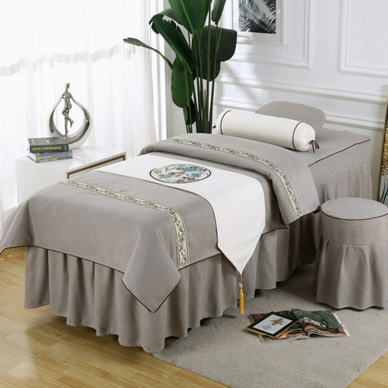 High-grade beauty bedspread four-piece set special for beauty parlor simple cotton and linen European pure cotton cotton massage crystal plush cover