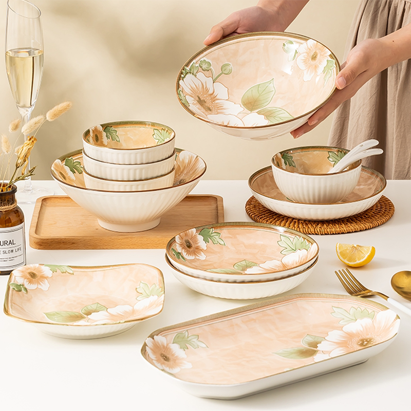 Camellia Flower Bowl and Plate Set 2026 New Model Household Ceramic Bowl and Chopstick Set for 2-6 People, Including Large Soup Bowls and Plates Camellia Flower Bowl and Plate Set 2026 New Model Household Ceramic Bowl and Chopstick Set for 2-6 People, Including Large Soup Bowls and Plates
