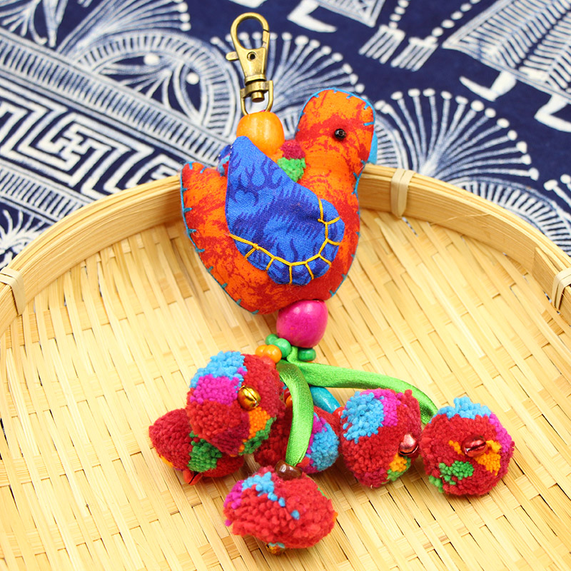 Ethnic Wind Handmade Cloth Art Bag Hung Flower Bouquet Small Chicken Wool Ball Key Button Thai Southeast Asia Tourist Souvenir Gifts
