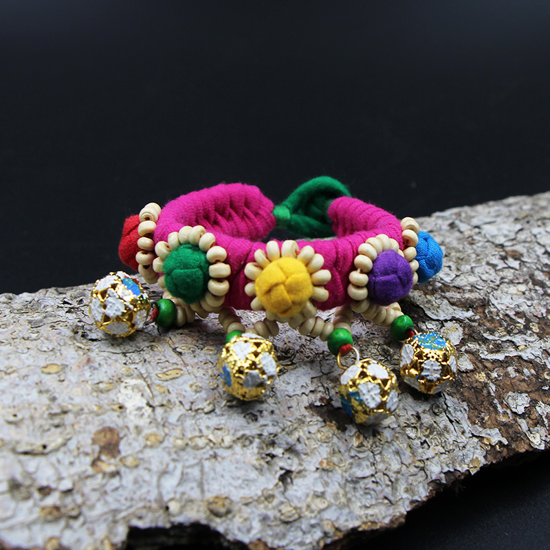 Yunnan National Wind Bell Ringer Handmade Holiday Ladies End Afternoon Knitting Hand Rope Dance Ornament Handmade Cloth Art 5 colorful rope