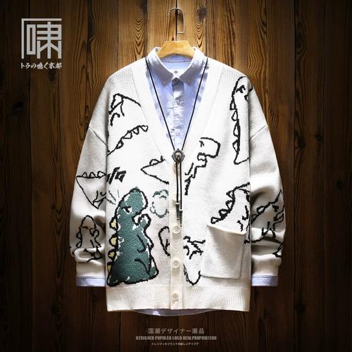 Мультяшный динозавр, кардиган, японский свитер, трикотажная куртка