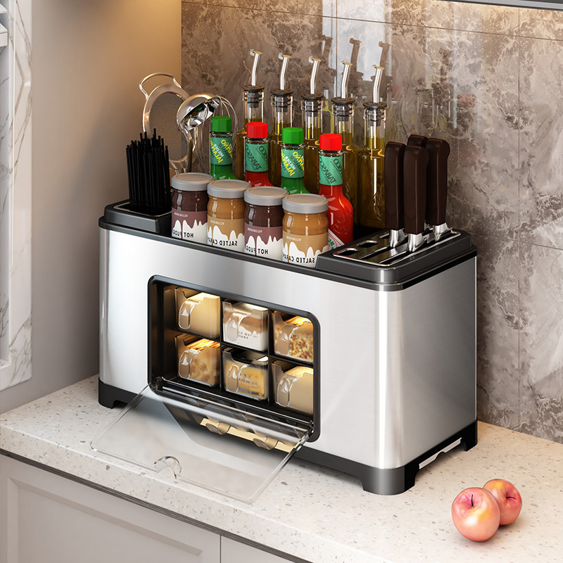 Stainless steel kitchen spice storage shelf storage box seasoning jar multi-functional condiment shelf seasoning box