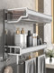 Toallero de baño, toallero, estante de almacenamiento integrado, sin perforaciones, montado en la pared, juego de baño, espacio de aluminio