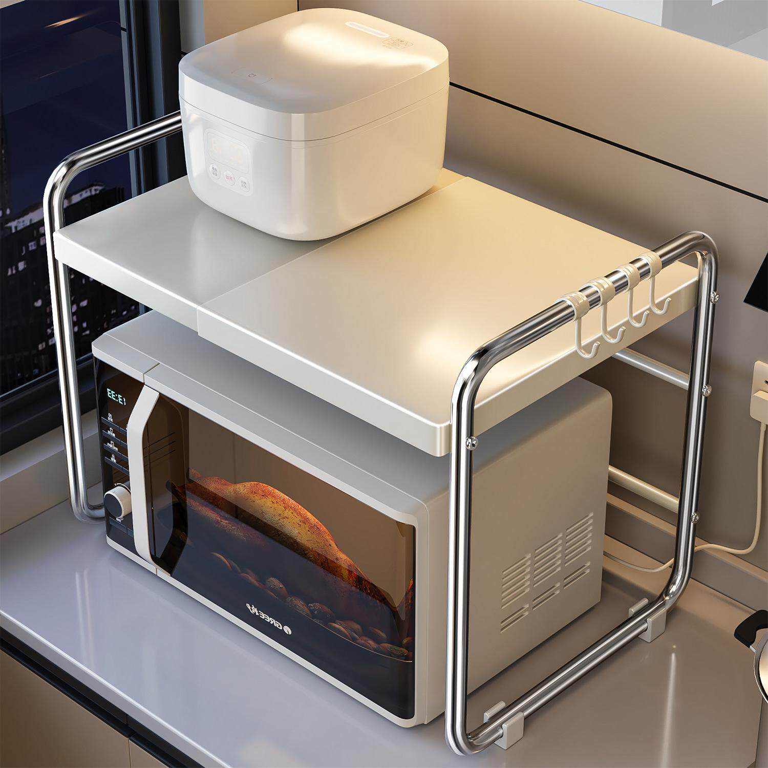 可伸缩微波炉置物架厨房多功能烤箱锅支架台面电饭煲电器收纳架子