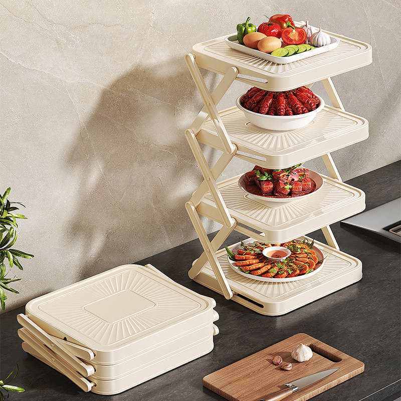 厨房备菜置物架可折叠多层台面配菜盘多功能收纳神器火锅食材架子
