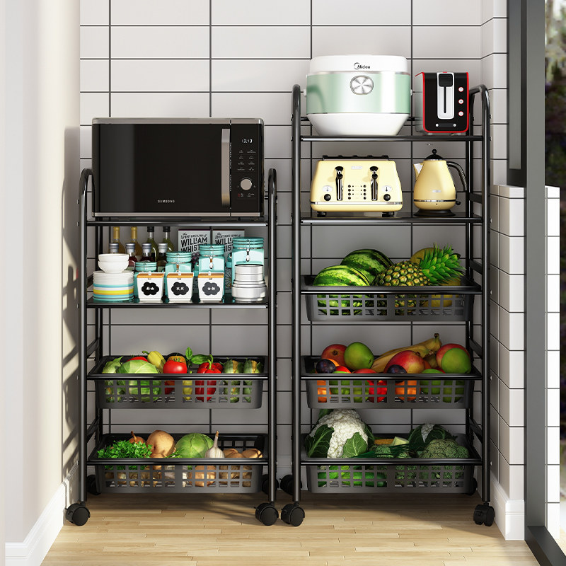 Mobile kitchen shelf Floor-to-ceiling multi-layer cart Vegetable basket Microwave oven oven pot storage storage rack