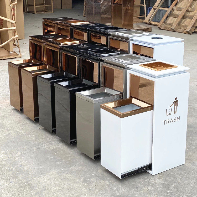 Stainless steel fruit suitcase room Rose gold trash bin commercial elevator door soot tank indoor classification