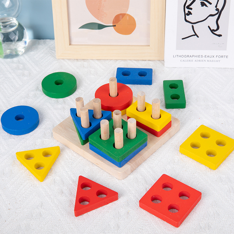 Toddler Toys 0-1-2-year-old baby Toys Geometric Shapes Matchstick Children Parquet Building Blocks Hand-eye Coordination